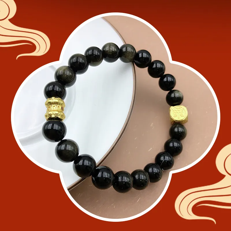 TAOHUAZHAOZHAO Obsidian Bracelets Unisex-3