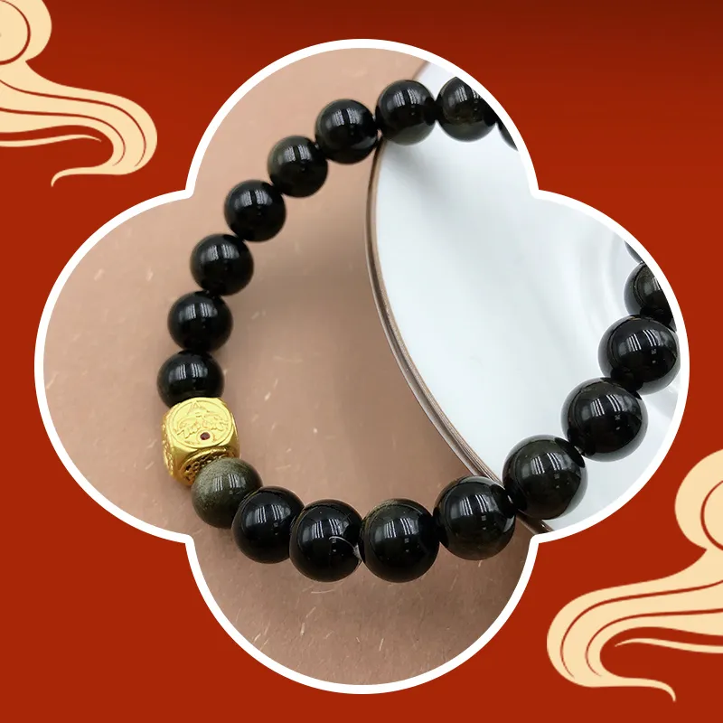 TAOHUAZHAOZHAO Obsidian Bracelets Unisex-4