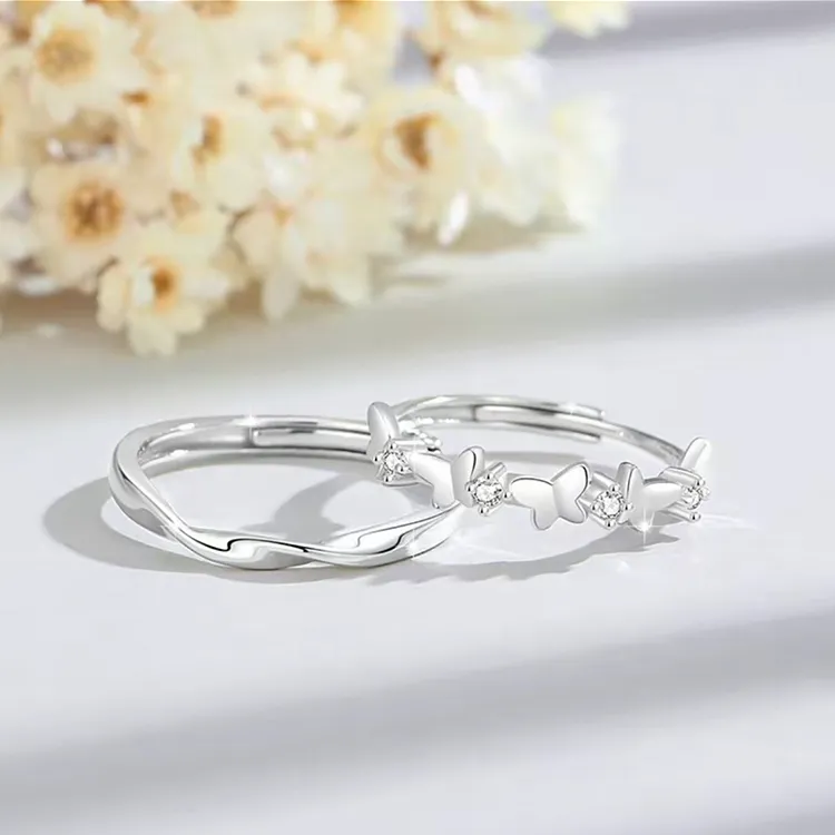 Modern Miracle Sterling Silver S999 Ring Pair Unisex-2