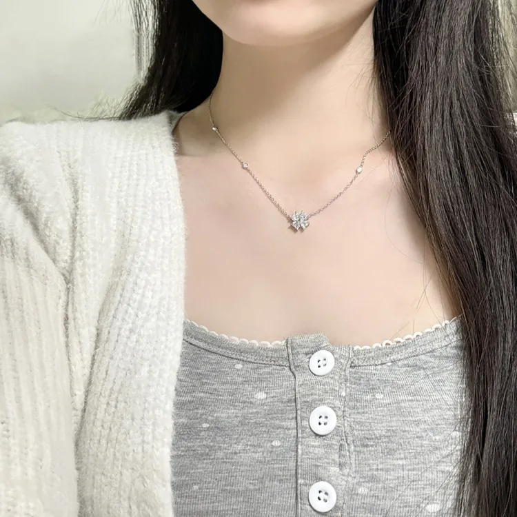 Modern Miracle S925 Silver With Full Zircon Necklaces Unisex Two Tone-1