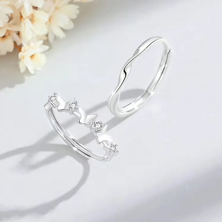 Modern Miracle Sterling Silver S999 Ring Pair Unisex-4