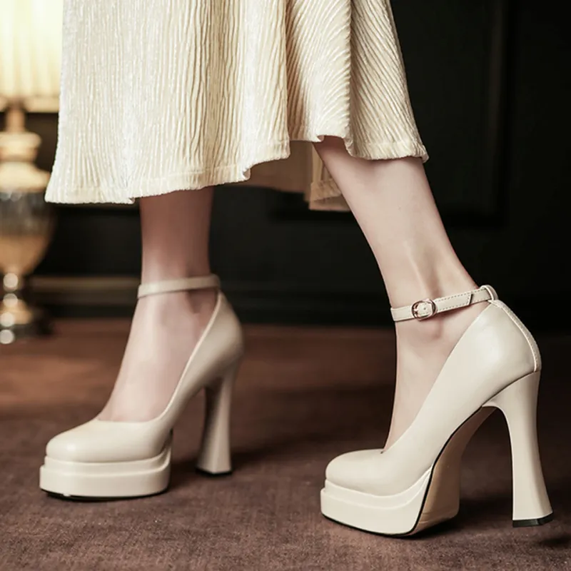 Lanza Chunky Heel High Heels 11.5cm Women's-3