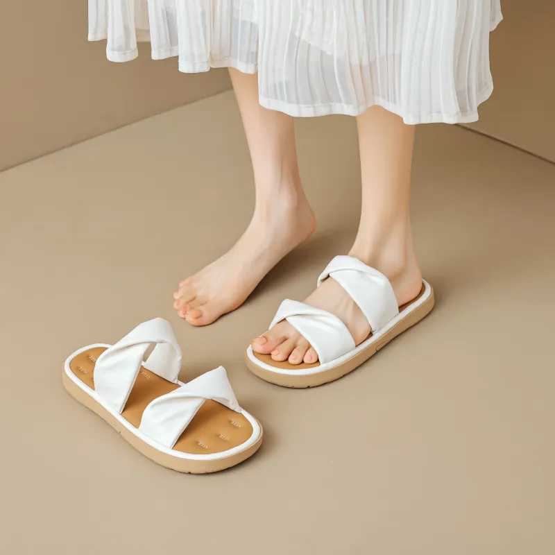 Lanza Rubber Sole Quiet Cushioning Slide Slippers Women's Apricot-4