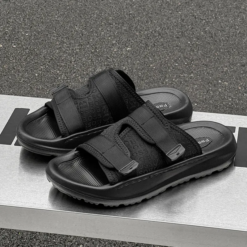 Lanza Slip Resistant Abrasion Resistant Cushioning Slide Slippers Men's Black-2