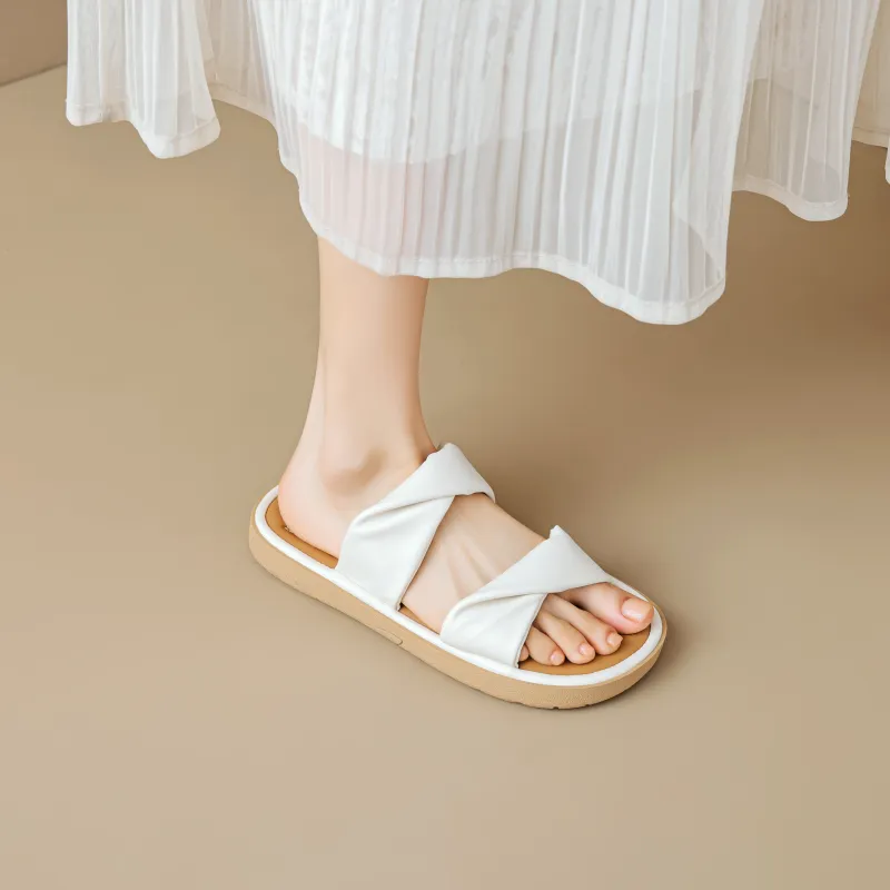 Lanza Rubber Sole Quiet Cushioning Slide Slippers Women's Apricot-1