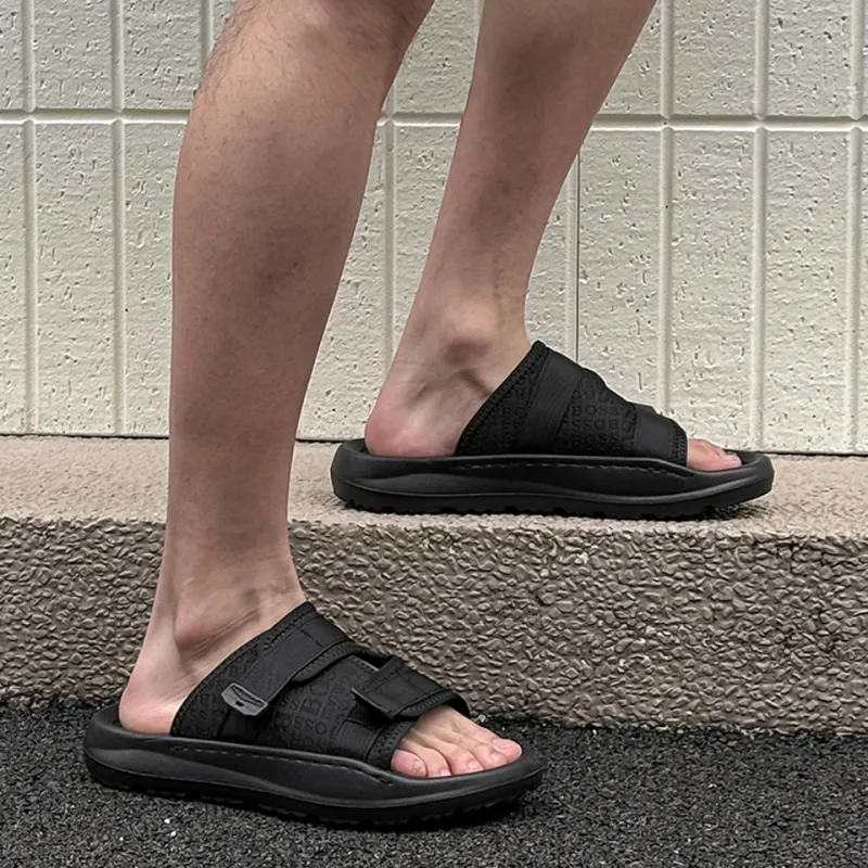 Lanza Slip Resistant Abrasion Resistant Cushioning Slide Slippers Men's Black-3