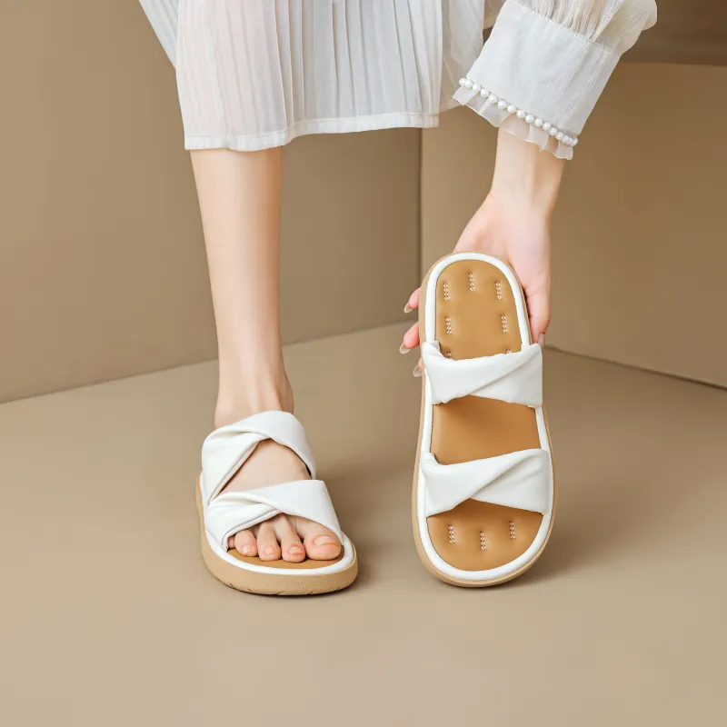 Lanza Rubber Sole Quiet Cushioning Slide Slippers Women's Apricot-2