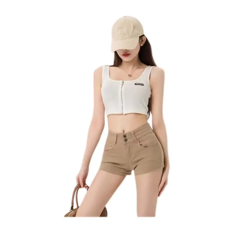 ORIASTAR Denim Shorts Women's Khaki-3