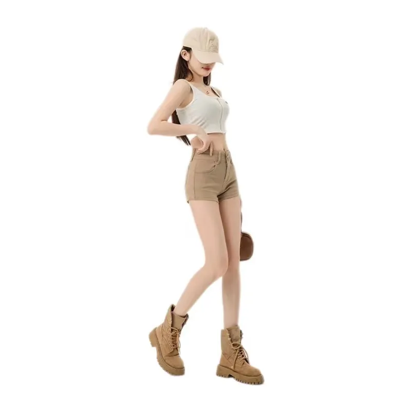 ORIASTAR Denim Shorts Women's Khaki-5