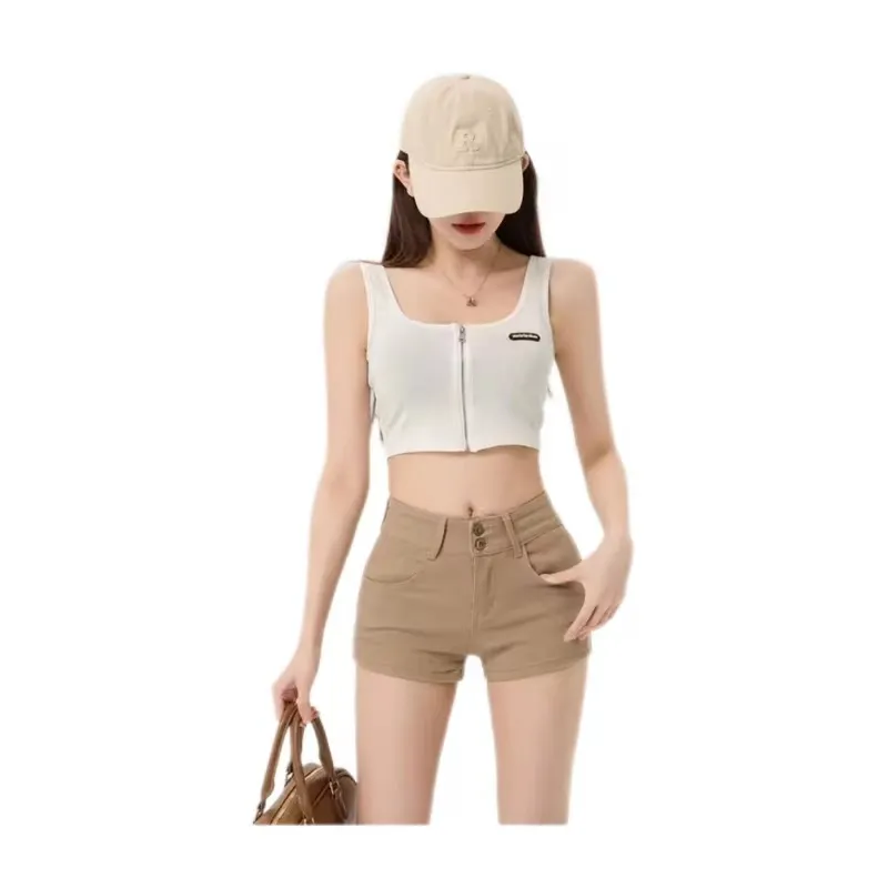 ORIASTAR Denim Shorts Women's Khaki-2
