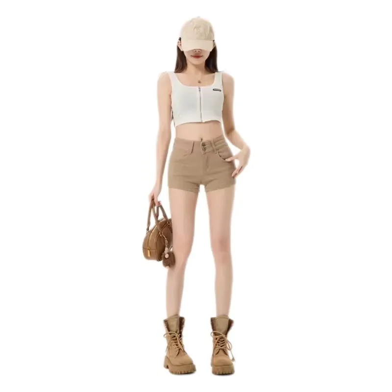 ORIASTAR Denim Shorts Women's Khaki-4