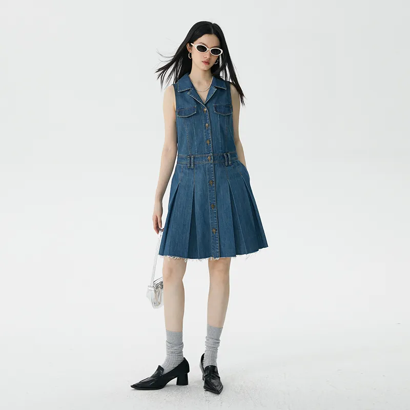 Omont Sleeveless Dress Women's Vintage Blue-7