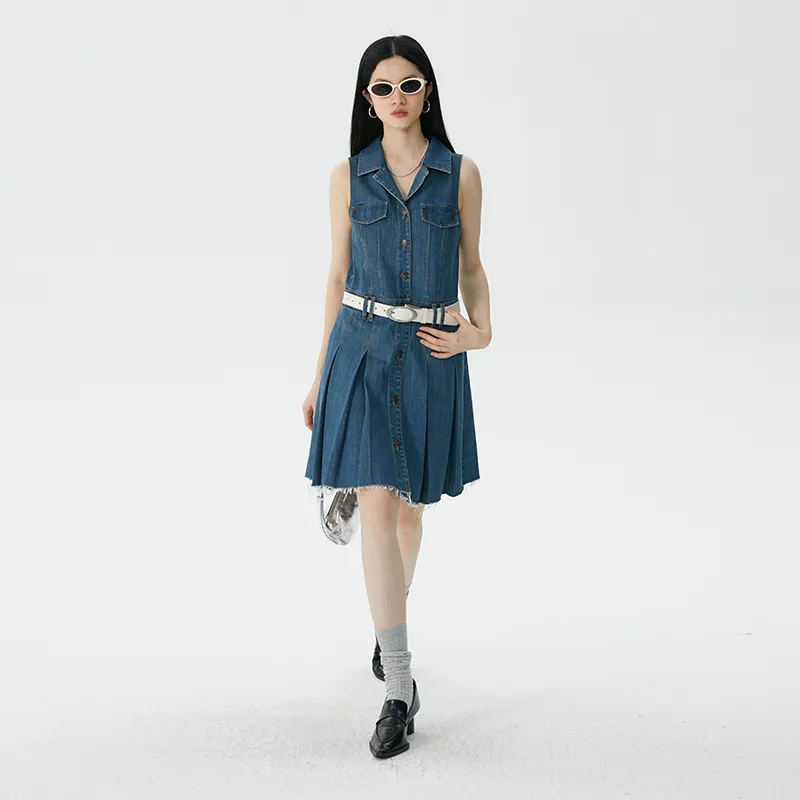 Omont Sleeveless Dress Women's Vintage Blue-3