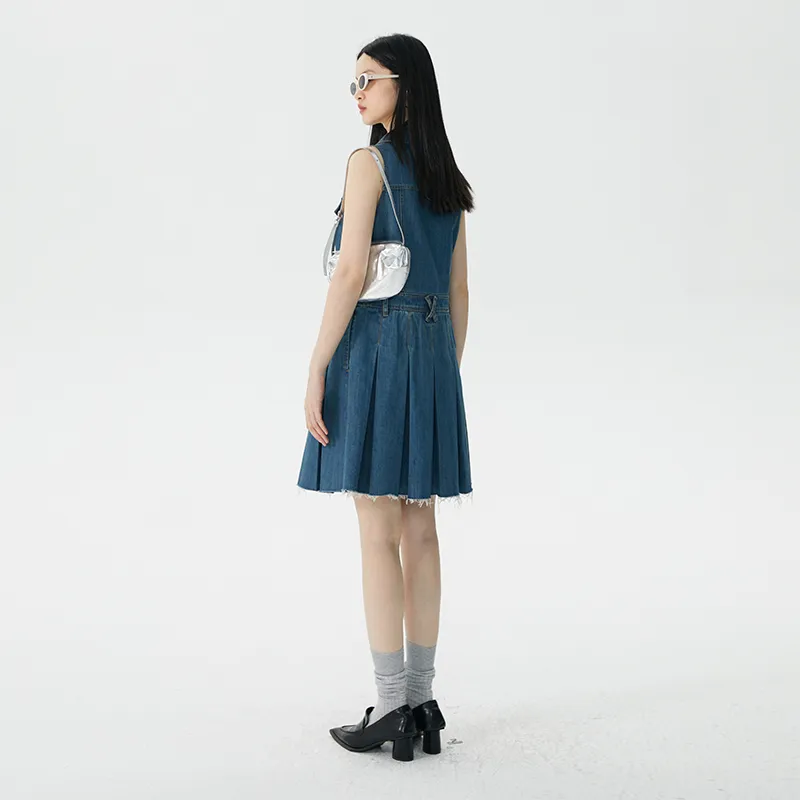 Omont Sleeveless Dress Women's Vintage Blue-4