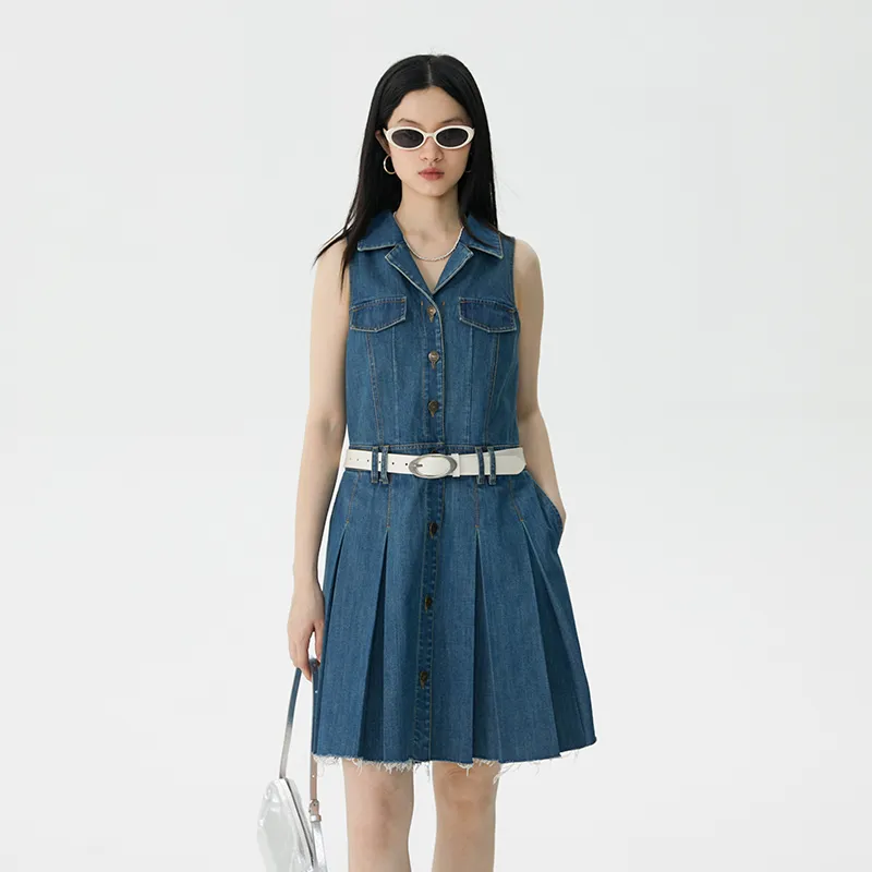 Omont Sleeveless Dress Women's Vintage Blue-6