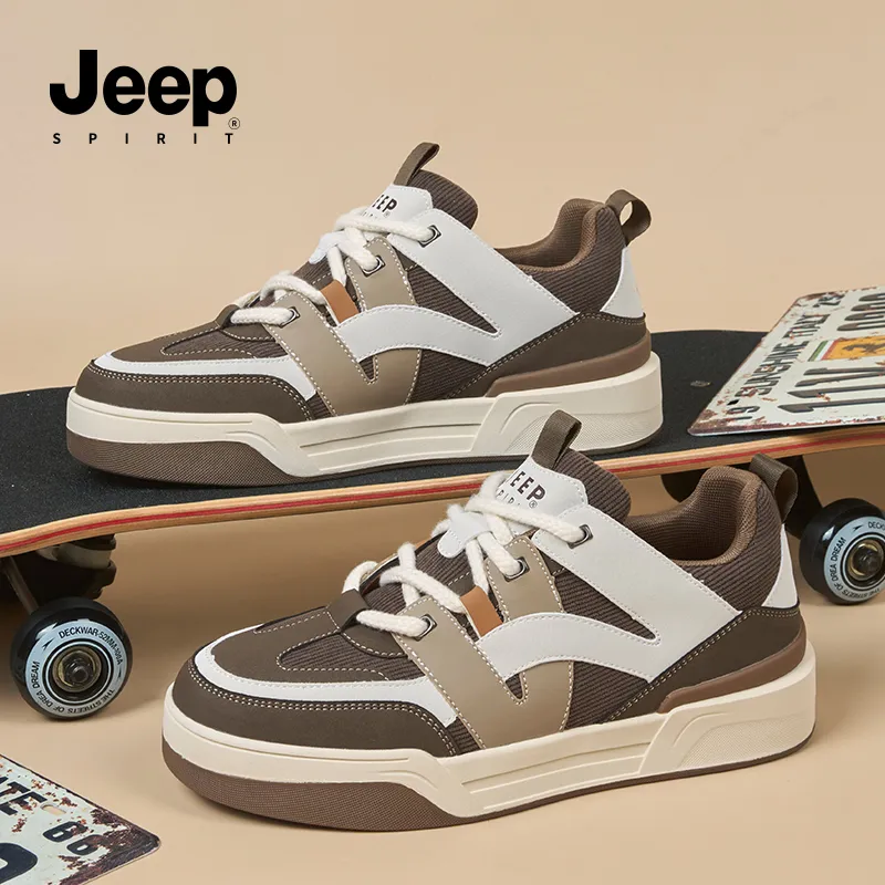 JEEP SPIRIT Coverage Wear Resistant Lightweight Breathable Height Increasing Low Top Skateboard Shoes Men's Cuban Brown-7