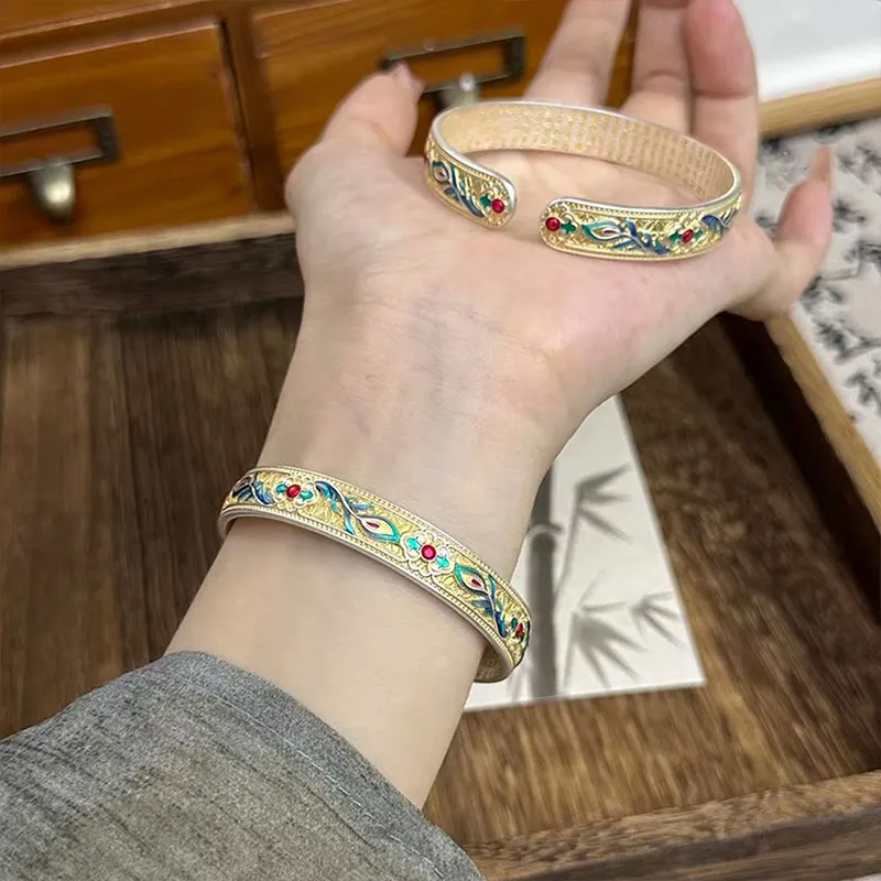 QIDUYINSHI 999 Fine Silver Bangles Women's-7
