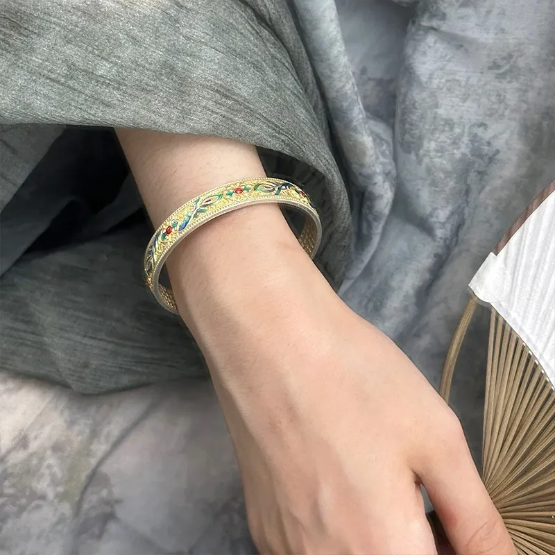 QIDUYINSHI 999 Fine Silver Bangles Women's-6
