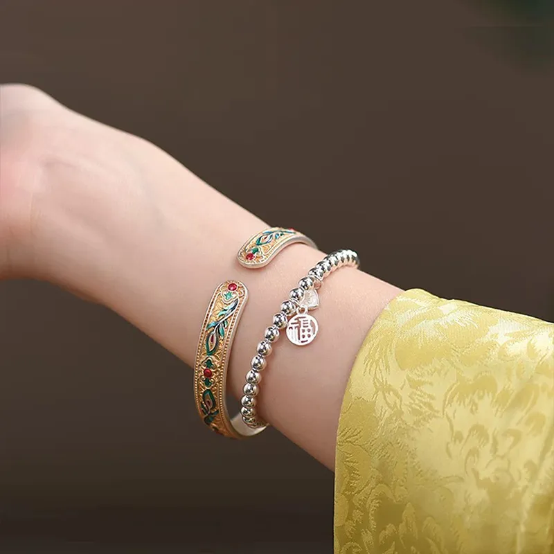 QIDUYINSHI 999 Fine Silver Bangles Women's-2