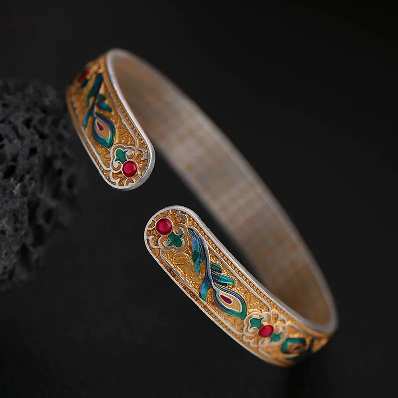 QIDUYINSHI 999 Fine Silver Bangles Women's-4