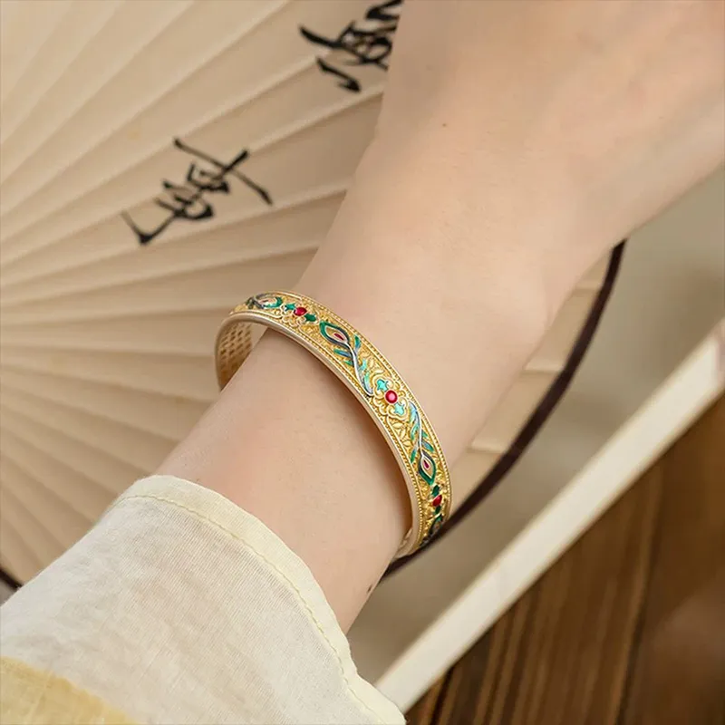 QIDUYINSHI 999 Fine Silver Bangles Women's-5