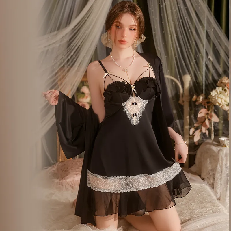 LUNNIFEIYA Nightgown Women's Black-3