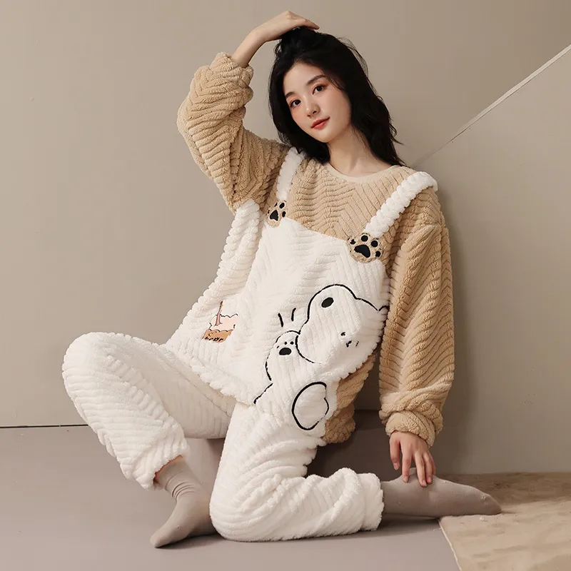 Inside The Orange Pajama Set Women's Ecru Bear-5