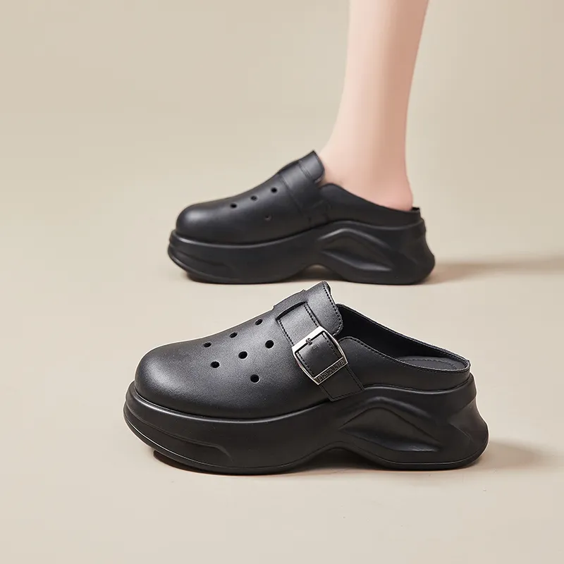 VAEL Rubber Sole Stitching Quiet Abrasion Resistant Slip Resistant Quick Dry Closed Toe Slippers Women's Black-1