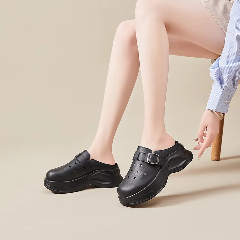 VAEL Rubber Sole Stitching Quiet Abrasion Resistant Slip Resistant Quick Dry Closed Toe Slippers Women's Black-3