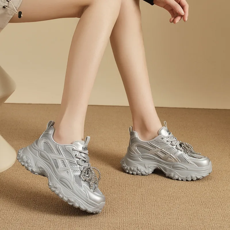 VAEL Cushioning, Slip Resistant, Abrasion Resistant, Breathable, Height Increasing Low Top Chunky Sneakers Women's-10