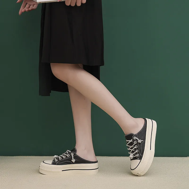 VAEL Slip Resistant, Breathable, Lightweight, Height Increasing Low Top Canvas Shoes Women's-1