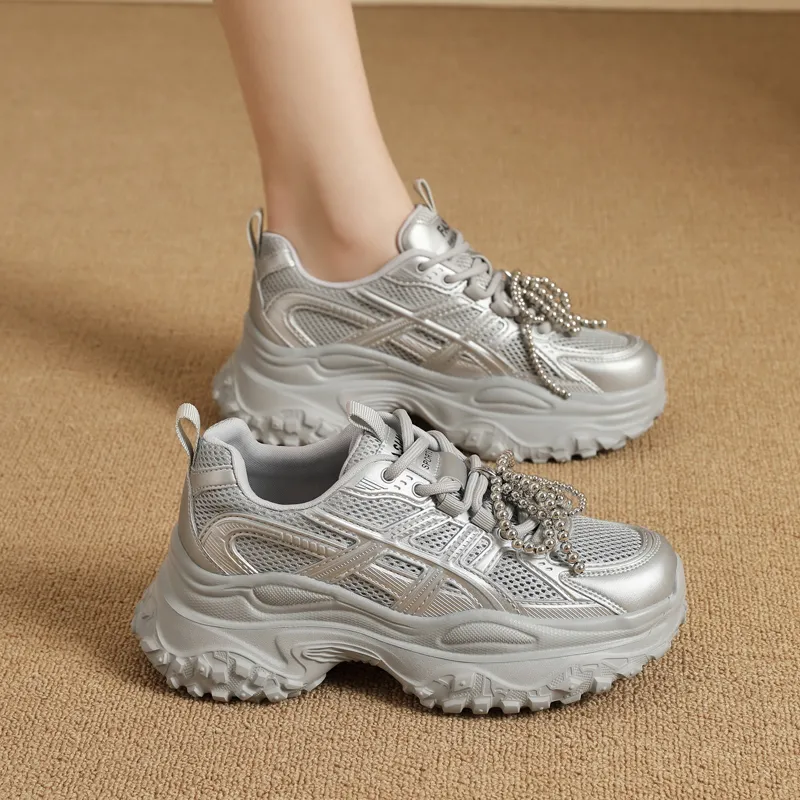 VAEL Cushioning, Slip Resistant, Abrasion Resistant, Breathable, Height Increasing Low Top Chunky Sneakers Women's-6