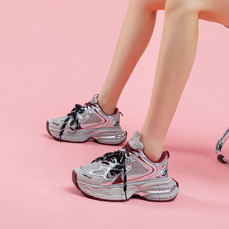 VAEL Anti Slip Wear Resistant Breathable Lightweight Height Increasing Low Top Chunky Sneakers Women's-1