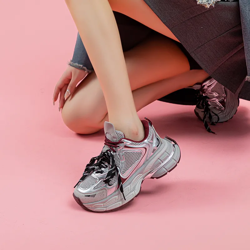 VAEL Anti Slip Wear Resistant Breathable Lightweight Height Increasing Low Top Chunky Sneakers Women's-3