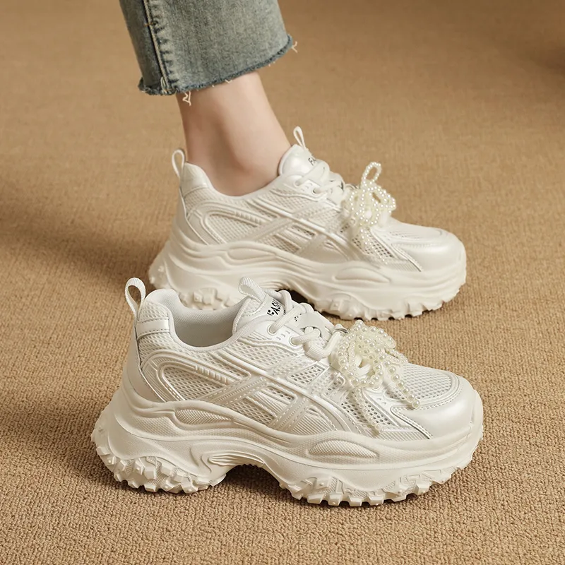 VAEL Cushioning, Slip Resistant, Abrasion Resistant, Breathable, Height Increasing Low Top Chunky Sneakers Women's-1