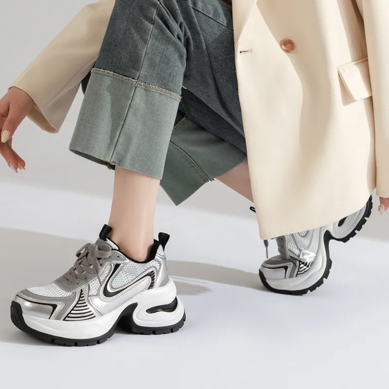 VAEL Cushioning Anti-Slip Wear-Resistant Breathable Lightweight Height Increasing Low-Top Chunky Sneakers Women's-11