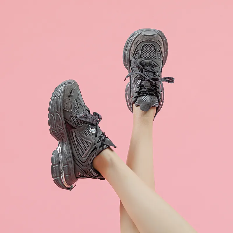 VAEL Anti Slip Wear Resistant Breathable Lightweight Height Increasing Low Top Chunky Sneakers Women's-6