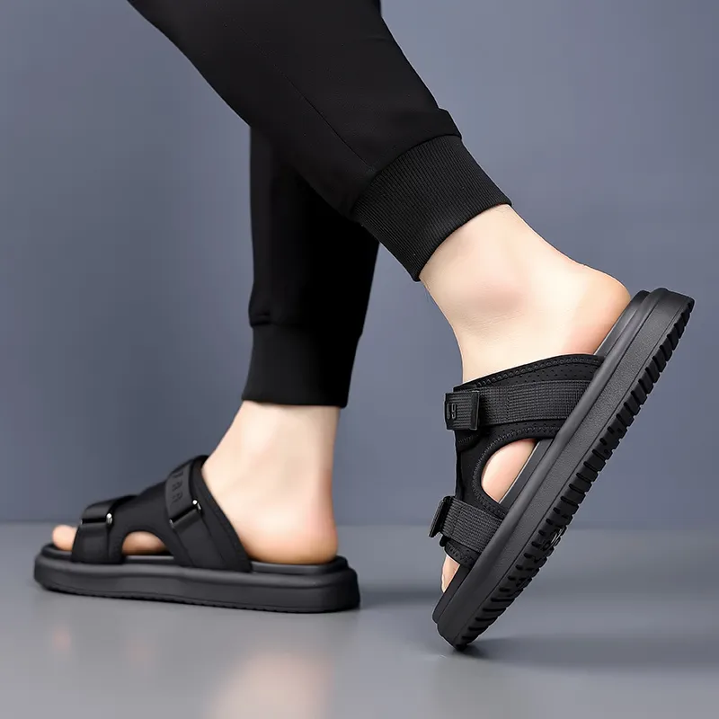 VAEL Rubber Sole Odor Resistant Slide Slippers Men's Black-4