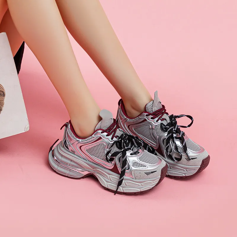 VAEL Anti Slip Wear Resistant Breathable Lightweight Height Increasing Low Top Chunky Sneakers Women's-4