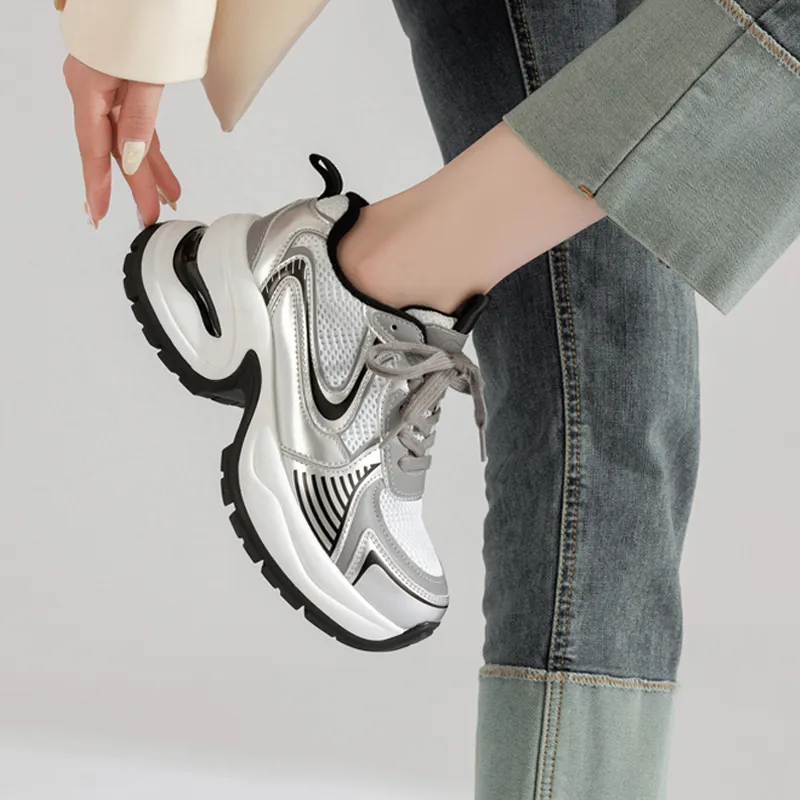 VAEL Cushioning Anti-Slip Wear-Resistant Breathable Lightweight Height Increasing Low-Top Chunky Sneakers Women's-12