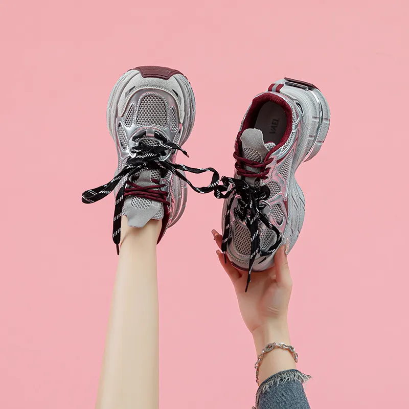 VAEL Anti Slip Wear Resistant Breathable Lightweight Height Increasing Low Top Chunky Sneakers Women's-2