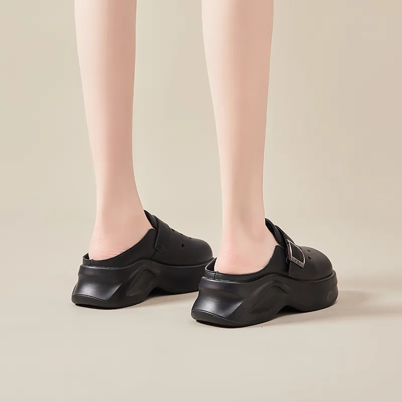 VAEL Rubber Sole Stitching Quiet Abrasion Resistant Slip Resistant Quick Dry Closed Toe Slippers Women's Black-2