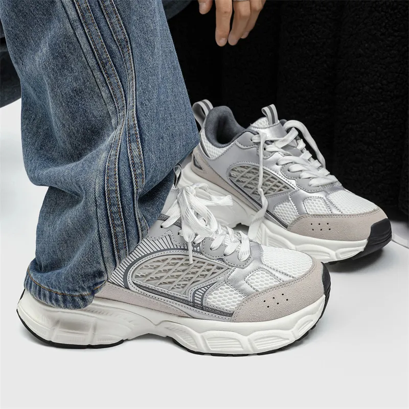 VAEL Cushioned Slip Resistant Breathable Lightweight Height Increasing Low Top Chunky Sneakers Unisex-7