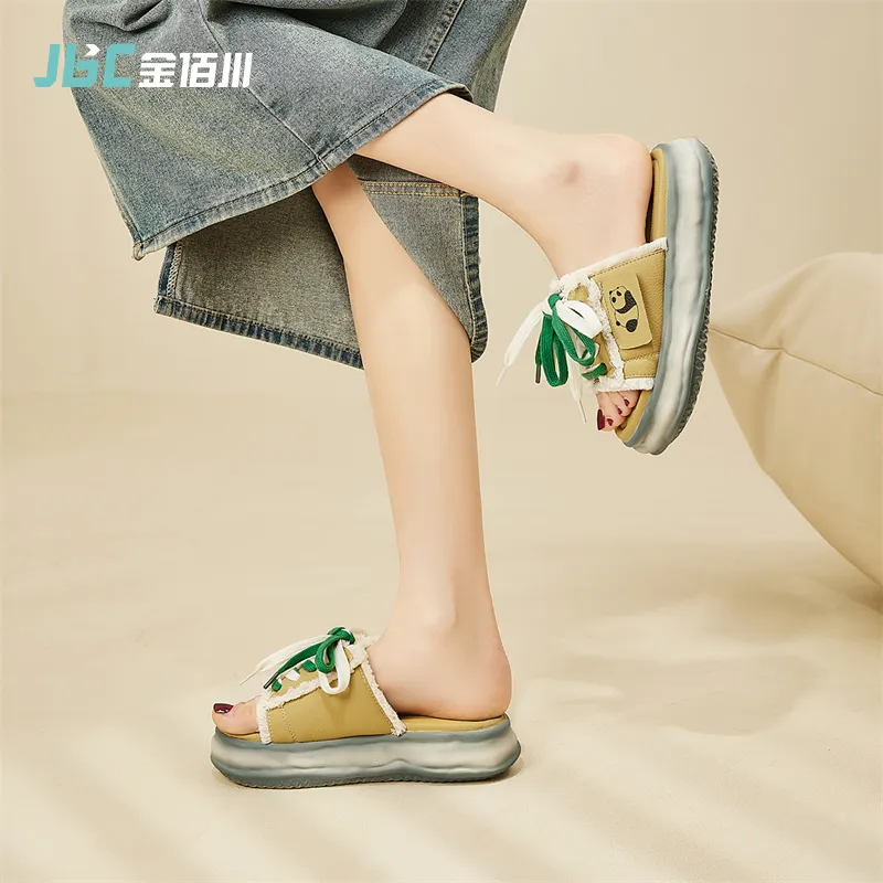 Jin Baichuan Leather Patchwork Odor Resistant Quick Dry Slide Slippers Women's-15