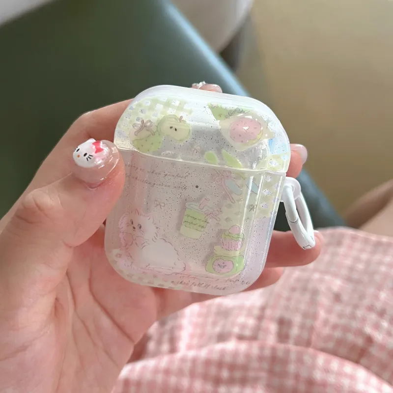Icona Suitable For Apple Airpods 1st Generation/2nd Generation/3rd Generation TPU Green Kitten Headphone Cases-7