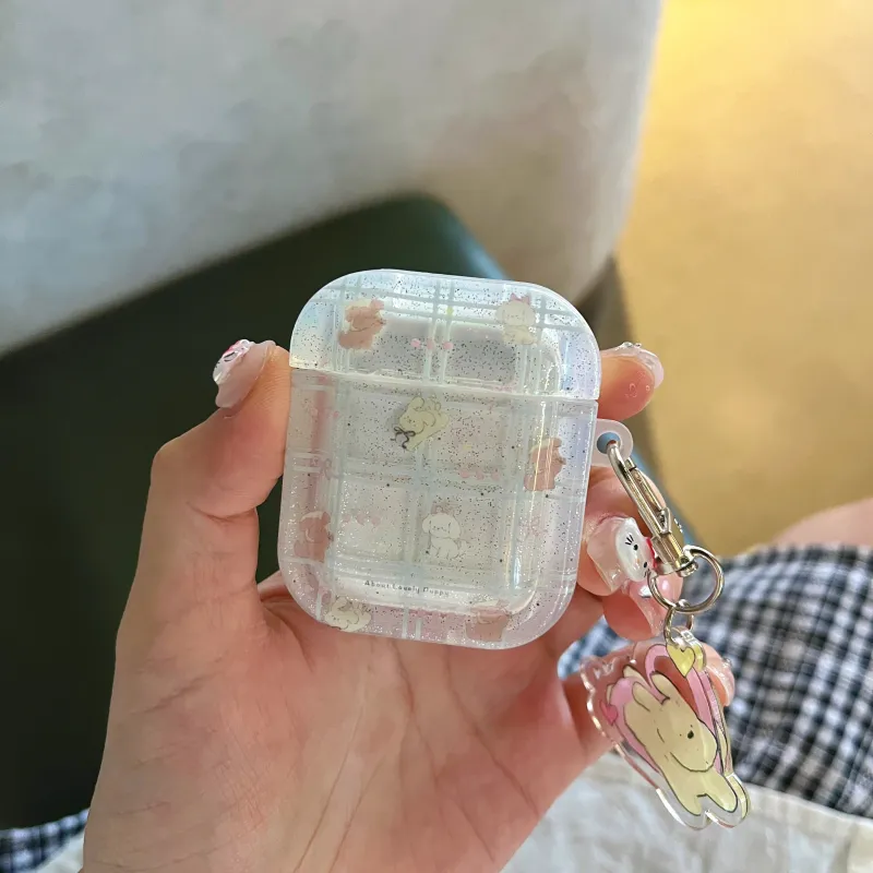Icona Suitable For Apple Airpods 1st Generation/2nd Generation/3rd Generation TPU Blue Plaid Puffy Dog Headphone Cases-5