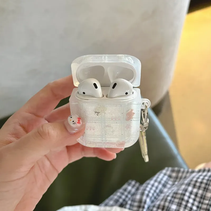 Icona Suitable For Apple Airpods 1st Generation/2nd Generation/3rd Generation TPU Blue Plaid Puffy Dog Headphone Cases-4