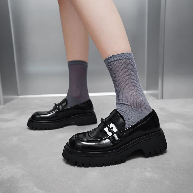 GG CC Ballet Flats Platform Commute Loafers 5cm Women's Black-6