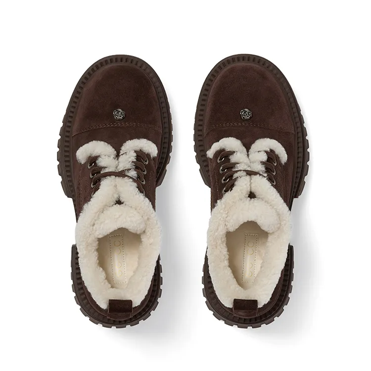 GG-CC Warm Wool Cotton Shoes Fleece-Lined Casual Loafers 8cm Women's-7