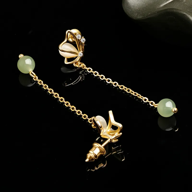 Oriental Jade Hetian Jade Earrings Pale Greenish White Jade Women's-5